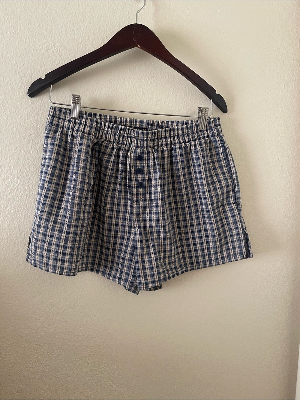 Mighty Fine Navy and White Plaid Flat Front Shorts